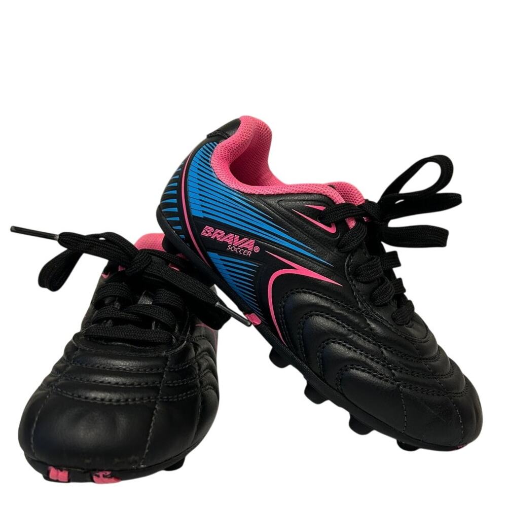 Brava Girls  Racer IV rubber molded soccer cleats black & pink & blue accents